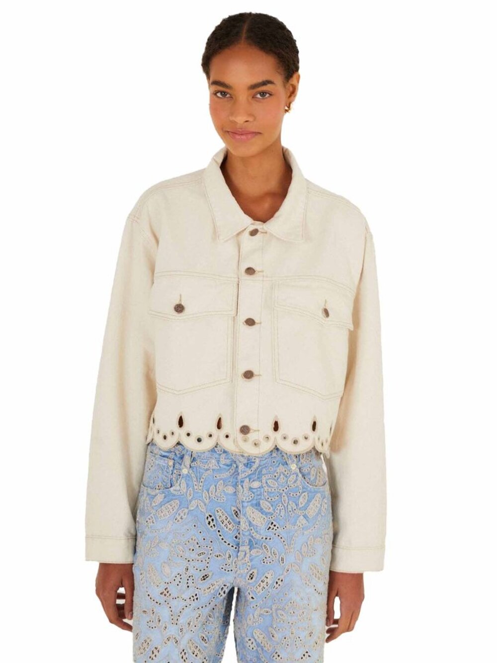 Farm RIO Beige Denim Canva Richelieu Jacket - Picture 2 of 16